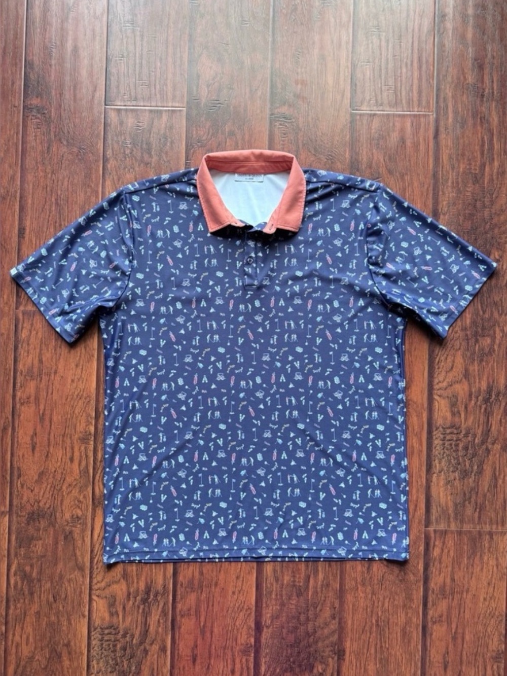Smith & Quinn Mens Golf‎ Polo Shirt XL Blue Novelty Print Stretch UPF Outdoors